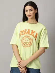 THE HOLLANDER Graphic Printed Drop Shoulder Sleeves Cotton Oversized T-shirt