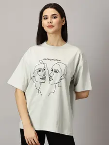 THE HOLLANDER Graphic Printed Drop Shoulder Sleeves Cotton Oversized T-shirt