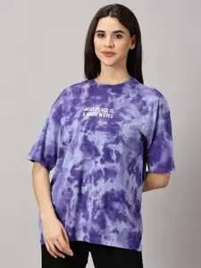 THE HOLLANDER Tie & Dye Drop Shoulder Sleeves Cotton Oversized T-shirt