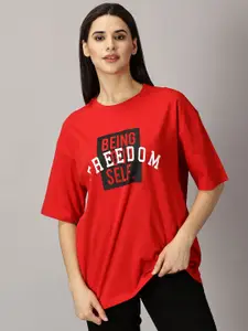 THE HOLLANDER Typography Printed Drop Shoulder Sleeves Cotton Oversized T-shirt