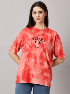 THE HOLLANDER Tie & Dye Drop Shoulder Sleeves Cotton Oversized T-shirt