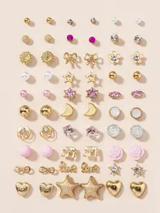 Jewels Galaxy Set of 60 Gold Plated Crystals Studs Earrings