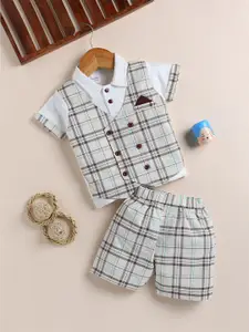 Moms Love Boys Checked Pure Cotton T-shirt with Shorts