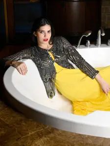 ODETTE Embellished Acrylic Party Crop Button Shrug