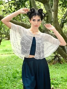 ODETTE Lace Embroidered Acrylic Crop Cape Shrug