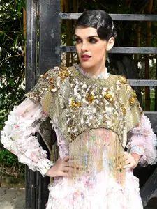 ODETTE Embellished Crop Waterfall Shrug