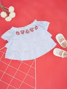 YU by Pantaloons Girls Striped Layered Cotton A-Line Dress