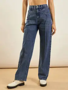 SASSAFRAS Women Straight Fit High-Rise Clean Look Acid Wash Stretchable Jeans