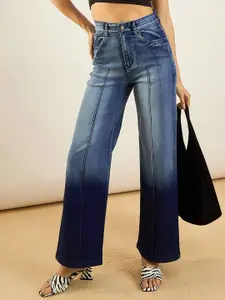 SASSAFRAS Women Straight Fit High-Rise Heavy Fade Ombre Stretchable Jeans