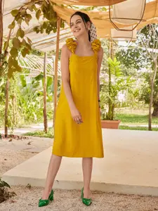 PURVAJA Round Neck A-Line Dress