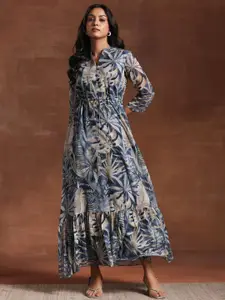 Libas Tropical Print Band Collar Chiffon Maxi Dress