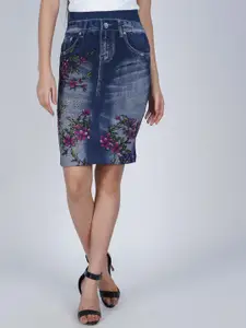 BAESD Printed Straight High Waist Denim Stretchable Mini Skirt