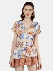 Sukshat Floral Printed Top With Skirt