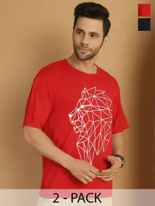 MACK JONNEY Pack 2 Printed Drop-Shoulder Sleeves Cotton Oversized T-shirts