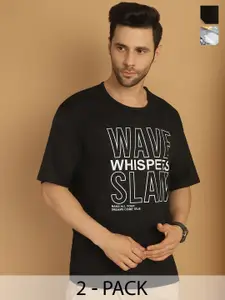 MACK JONNEY Pack 2 Printed Drop-Shoulder Sleeves Cotton Oversized T-shirts