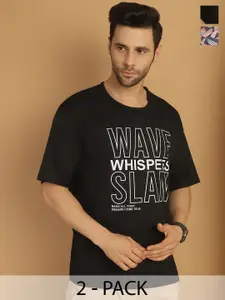 MACK JONNEY Pack Of 2 Typography Printed Round Neck Cotton Oversized T-shirt