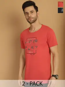 MACK JONNEY Pack of 2 Typography Printed Round Neck Cotton Casual T-shirt