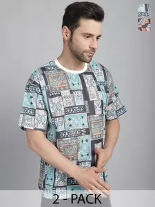 MACK JONNEY Pack Of 2 Round Neck Printed Oversized Cotton T-shirt