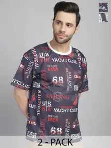 MACK JONNEY Pack Of 2 Typography Printed Oversized Cotton T-shirt