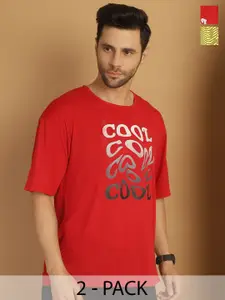 MACK JONNEY Pack of 2 Typography Printed Cotton Oversized T-shirts