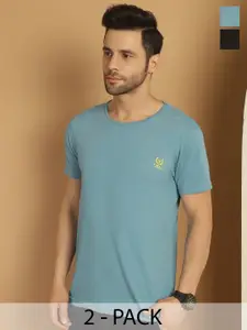 MACK JONNEY Pack of 2 Round Neck Short Sleeves Cotton Regular Fit T-shirts