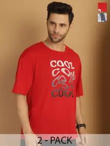 MACK JONNEY Pack of 2 Typography Printed Cotton Oversized T-shirts