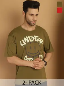 MACK JONNEY Pack 2 Printed Drop-Shoulder Sleeves Cotton Oversized T-shirts