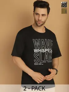 MACK JONNEY Pack Of 2 Typography Printed Round Neck Cotton Oversized T-shirt