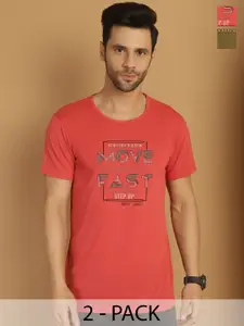 MACK JONNEY Pack of 2 Typography Printed Cotton T-shirts