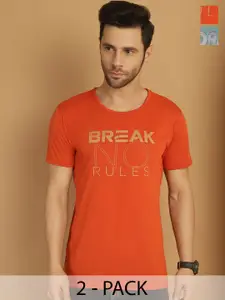 MACK JONNEY Pack of 2 Typography Printed Cotton T-shirts