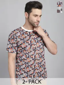 MACK JONNEY Pack Of 2 Typography Printed Drop-Shoulder Cotton T-Shirt