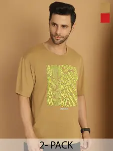 MACK JONNEY Pack Of 2 Typography Printed Cotton T-shirts