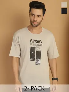 MACK JONNEY Pack of 2 Typography Printed Cotton Oversized T-shirts