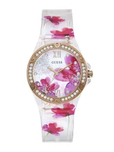 GUESS Women Clear Bloom Analogue Floral Print Dial Watch - GW0239L1