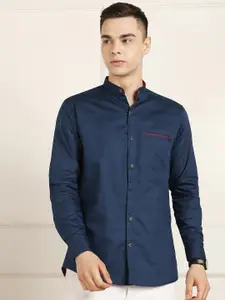 FUBAR Slim Fit Striped Mandarin Collar Long Sleeves Cotton Casual Shirt