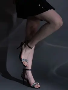 Saint G Embellished Open Toe Leather Slim Heels