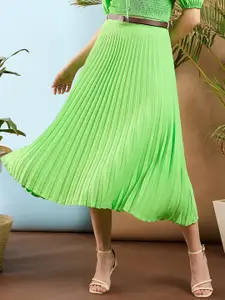 SASSAFRAS Resort Life Green Accordion Pleated Midi Skirt