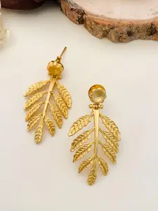 ABDESIGNS Gold-Plated Leaf Shaped Drop Earrings