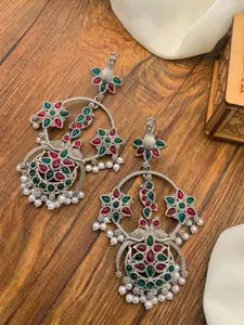 ABDESIGNS German Silver-Plated Chandelier Floral Drop Earrings