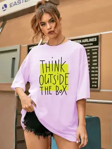 CHKOKKO Typography Printed Round Neck Extended Sleeves Oversized Cotton Casual T-shirt