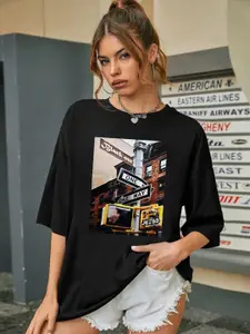 CHKOKKO Oversized Graphic Printed Drop-Shoulder Sleeves Cotton T-shirt