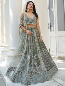 FABPIXEL Embroidered Sequinned Semi-Stitched Lehenga & Unstitched Blouse With Dupatta