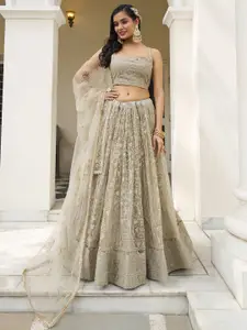 FABPIXEL Embroidered Sequinned Semi-Stitched Lehenga & Unstitched Blouse With Dupatta