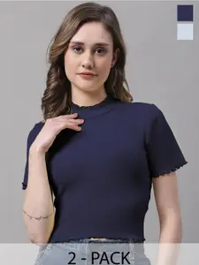 FBAR Pack Of 2 High Neck Fitted Tops