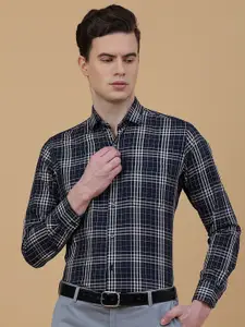 METAL Slim Fit Tartan Checked Spread Collar Long Sleeves Cotton Formal Shirt