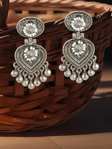 Adwitiya Collection Silver-Plated Stone-Studded & Beaded Classic Oxidised Drop Earrings