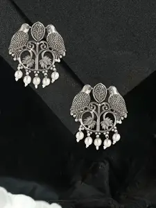 Adwitiya Collection German Silver Plated Beaded Bird Drop Earrings