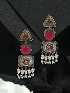 Adwitiya Collection Silver-Plated Geometric Classic Drop Earrings