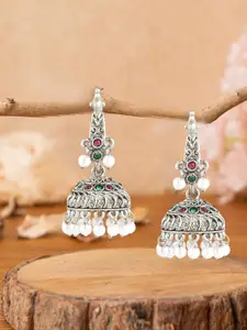 Adwitiya Collection Silver-Plated Peacock Shaped Jhumkas