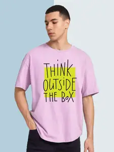 CHKOKKO Oversized Typography Printed Drop-Shoulder Sleeves Cotton T-shirt